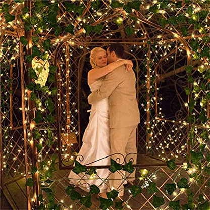 Fake Vines with Fairy Lights 12PCS 86FT Artificial Ivy Garland with Lights 8 Modes Remote Hanging Plants Faux Greenery Leaves for Bedroom wall Art Aesthetic Office Wedding Party Home Garden Decor
