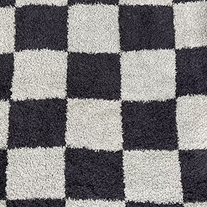 Ultra Soft Checkered Blanket Black Cozy Buffalo Check Throw Fluffy Knitted Reversible Throw Blanket Lightweight Fleece Checkerboard Grid Blanket for Sofa Couch Bed Travel, Graphite/Carbon, 51''x63'' - color: Graphite/Carbon