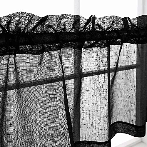 KOUFALL Black Valances for Windows,Sheer Gauze Lace Look Valance Curtains for Kitchen Living Room Bathroom,18 Inch Length - color: Black