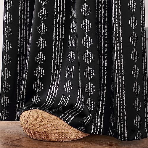 jinchan Boho Blackout Curtains 63 Inch Length for Bedroom Living Room - color: Boho | Silver on Black, size: 52"W x 63"L (Pack of 2)
