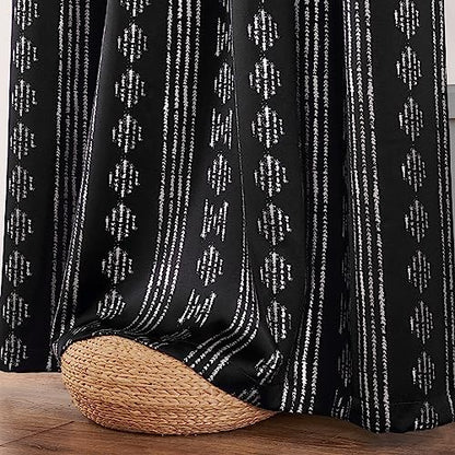 jinchan Boho Blackout Curtains 63 Inch Length for Bedroom Living Room - color: Boho | Silver on Black, size: 52"W x 63"L (Pack of 2)