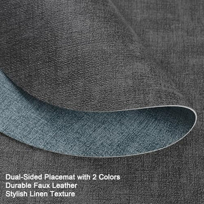 Myir JUN 14" Round Placemats Set of 4, Reversible Dual-Color Place Mats - color: Gray Light Blue