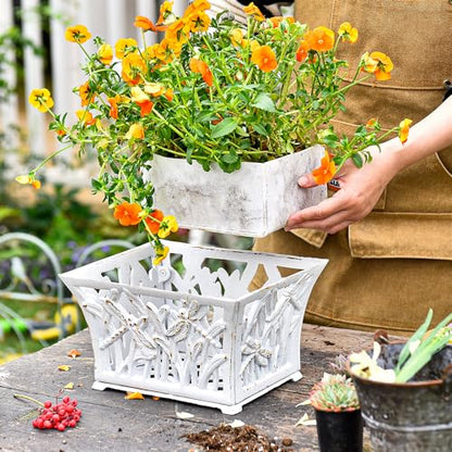 Sungmor Cast Iron Plant Basket with Non-Woven Growing Bag - Rust White - color: Antique White - Rectangle