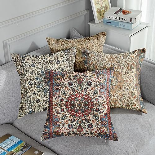 Sanwarm Linen Throw Pillow Covers Set of 4, 20 x 20 Inch, Boho Mandala - color: Mandala Brown, size: 20" x 20" (Pack of 4)