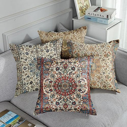 Sanwarm Linen Throw Pillow Covers Set of 4, 16 x 16 Inch, Boho Mandala - color: Mandala Brown, size: 16" x 16" (Pack of 4)