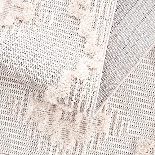 Hauteloom Thackeray Farmhouse Living Room Bedroom Modern Moroccan Medallion Area Rug - Soft Shaggy High Low Carpet - High Pile - Bohemian, Boho - White, Beige, Cream - 5'3" x 7' - color: Cream / Rosales, size: 5'3" x 6'11" (Rectangular)