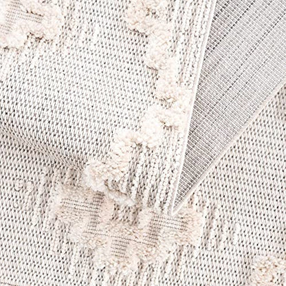 Hauteloom Thackeray Farmhouse Living Room Bedroom Modern Moroccan Medallion Area Rug - Soft Shaggy High Low Carpet - High Pile - Bohemian, Boho - White, Beige, Cream - 5'3" x 7' - color: Cream / Rosales, size: 5'3" x 6'11" (Rectangular)