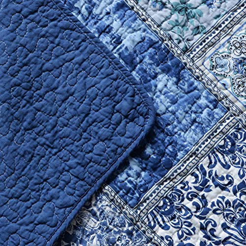 NEWLAKE Quilted Throw Blanket for Bed Couch Sofa, Blue Classic Bohemian, 60X78 Inch - color: Blue