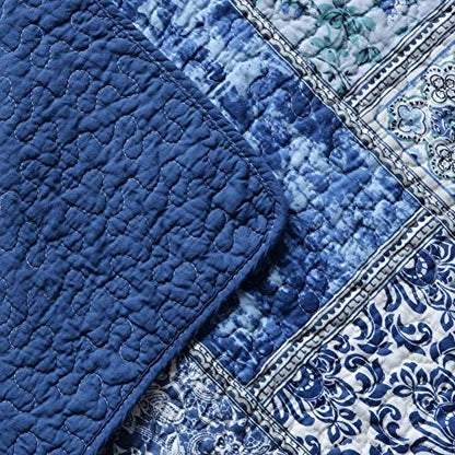 NEWLAKE Quilted Throw Blanket for Bed Couch Sofa, Blue Classic Bohemian, 60X78 Inch - color: Blue