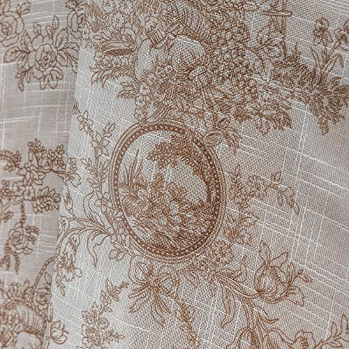 SUOUO Coffee Brown Toile Floral Semi Sheer Curtains 84 Inches 2 Panels - color: Coffee-t, size: 52"W x 84"L (Pack of 2)
