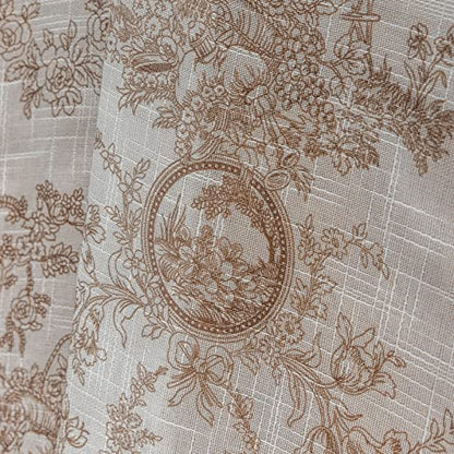 SUOUO Coffee Brown Toile Floral Semi Sheer Curtains 84 Inches 2 Panels - color: Coffee-t, size: 52"W x 84"L (Pack of 2)