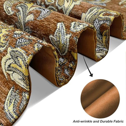 Deluxe Embroidered Table Runner 84" Caramel Retro Chenille Jacquard Cloths - color: Caramel, size: 13x84“