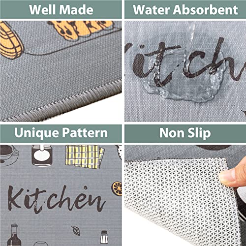 Carvapet 2 Piece Doormat Runner Set Grey Washable Microfiber Mats - color: Grey