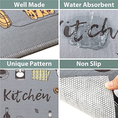 Carvapet 2 Piece Doormat Runner Set Grey Washable Microfiber Mats - color: Grey