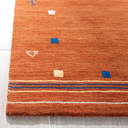 SAFAVIEH Himalaya Collection Area Rug - 6' Square, Rust, Handmade Boho Tribal Wool, Ideal for High Traffic Areas in Living Room, Bedroom (HIM563P) - color: Rust, size: 6' x 6' (Square)