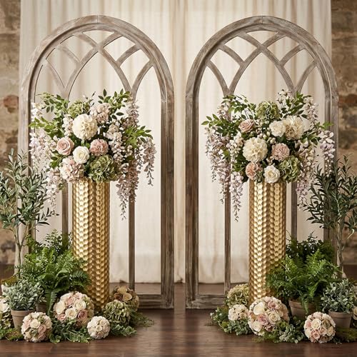 Sziqiqi Gold Tall Floor Vase, Metal Modern Cylinder Flower Vase Set, 2Pcs - color: Gold