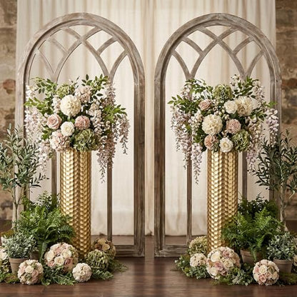 Sziqiqi Gold Tall Floor Vase, Metal Modern Cylinder Flower Vase Set, 2Pcs - color: Gold