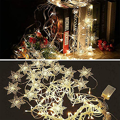 String Lights LED Curtain Light, 96 LED Fairy Hanging String Lights Waterproof Christmas Snowflake Lights with Wireless Control for Outside Indoor Bedroom Party Fence Patio - Warm White - color: White