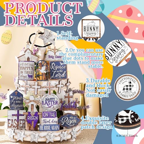 Amyhill 29 Pcs Religious Easter Tiered Tray Decor Christian Easter Decorations He is Risen Cross Lily Purple Wooden Signs Rustic Farmhouse Spring Table Decor for Home Kitchen Shelf - style: Purple Easter