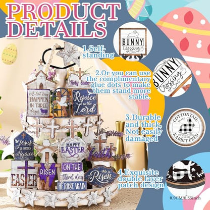 Amyhill 29 Pcs Religious Easter Tiered Tray Decor Christian Easter Decorations He is Risen Cross Lily Purple Wooden Signs Rustic Farmhouse Spring Table Decor for Home Kitchen Shelf - style: Purple Easter