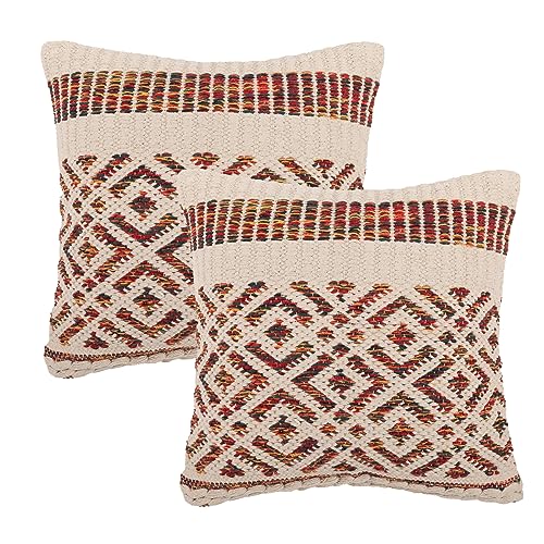 · REDEARTH · Boho Textured Throw Pillow Cushion Covers - Woven Tufted Decorative Farmhouse Cases Set for Couch - Sofa - Dining - Outdoor - 100% Cotton (18"x18" - Diamond Harlequin Multi) Pack of 2 - color: Diamond Harlequin Multi, size: 18" x 18" (Pack of
