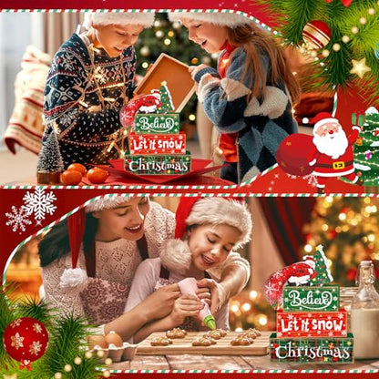 Britimes Christmas Tiered Tray Decor Set, 4 Pack, Wooden Table Sign, Santa - style: Santa Christmas Tree