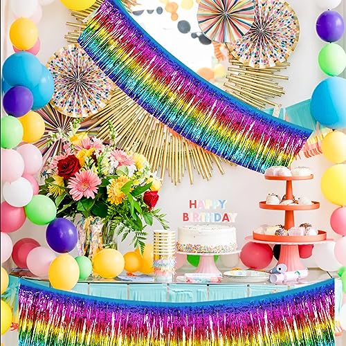 BEISHIDA Dark Rainbow Fringe Garland Banner 30ft Wall Tinsel Foil Streamers - color: Dark Rainbow