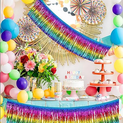 BEISHIDA Dark Rainbow Fringe Garland Banner 30ft Wall Tinsel Foil Streamers - color: Dark Rainbow