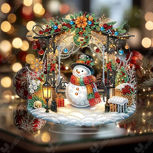Yunzlly Stand Up Diamond Art Painting Kit, Desktop Gem Painting Ornament Kit for Adults, Tabletop Acrylic Diamond Board Painting (Snowman) - color: Snowman