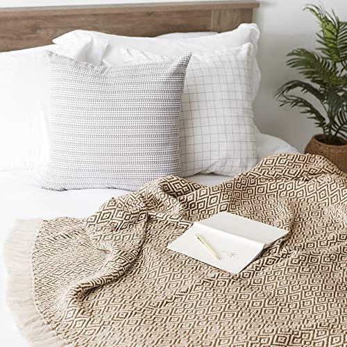 DII Rustic Farmhouse Double Diamond Woven Throw, 50x60, Brown - color: Brown, size: 50x60"