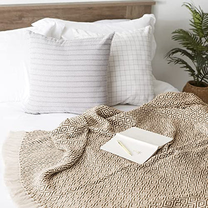 DII Rustic Farmhouse Double Diamond Woven Throw, 50x60, Brown - color: Brown, size: 50x60"