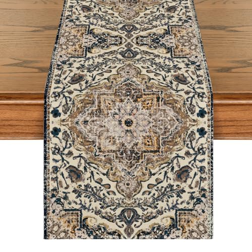 Artoid Mode Dark Blue Boho Bohemia Style Table Runner, Country Rustic Farmhouse Magical Halloween Kitchen Dining Table Decoration for Home Party Decor 13x72 Inch - color: Dark Blue, size: 13" x 72", Table Runner