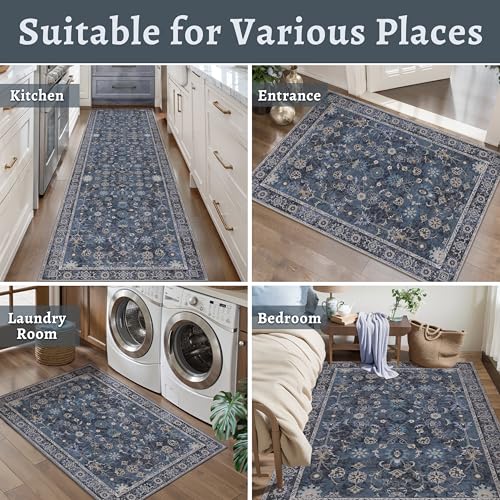 Tangsoo 2x3 Small Throw Rugs for Entryway,Washable Entry Rug Non Slip - color: Distressed Blue Black, size: 2' X 3' (Rectangular)