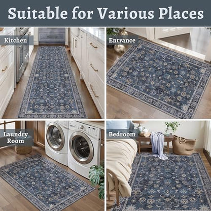 Tangsoo 2x3 Small Throw Rugs for Entryway,Washable Entry Rug Non Slip - color: Distressed Blue Black, size: 2' X 3' (Rectangular)
