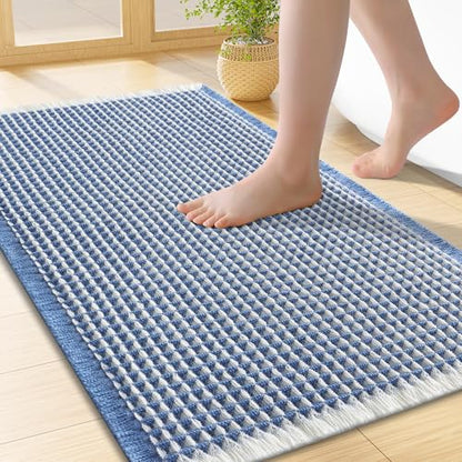 Smiry Waffle Bath Mat 24X16, Soft Absorbent Bathroom Rugs, Blue & Cream - color: Blue & Cream, size: 24'' X 16''