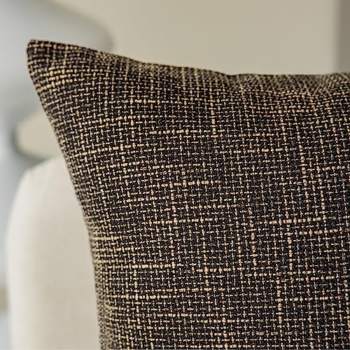 Kevin Textile Faux Linen Square 2 Tone Woven Fine Throw Pillow Sham Cushion Case Covers for Car/Couch Use, 18-inch(2 Packs, Black Gold) - color: Black Gold, size: 18" x 18" (Pack of 2)