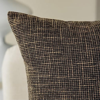 Kevin Textile Faux Linen Square 2 Tone Woven Fine Throw Pillow Sham Cushion Case Covers for Car/Couch Use, 18-inch(2 Packs, Black Gold) - color: Black Gold, size: 18" x 18" (Pack of 2)