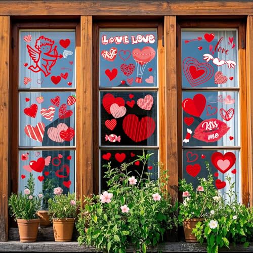9 Sheets Valentines Window Clings, Valentines Day Decorations Heart Decor - color: Valentine's Special