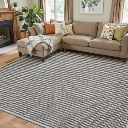 Faux Jute Area Rug 4'x6', Washable & Non-Slip, Grey & White - color: Grey & White, size: 4' x 6' (Rectangular)