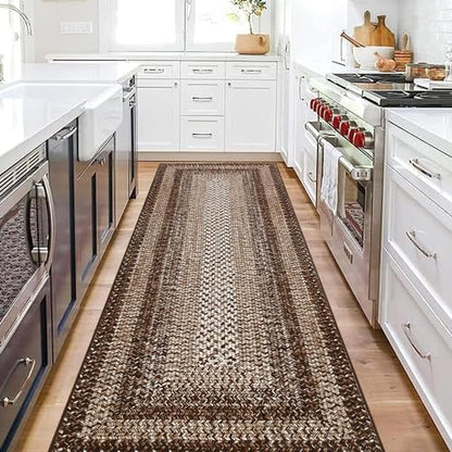 RUGSREAL 2x6 Runner Rug Braided Print Hallway Area Rugs Machine Washable - color: Brown, size: 2' x 6' (Runner)