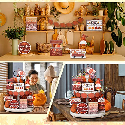 13 Pcs Fall Thanksgiving Tiered Tray Decor Pumpkin Maple Gnome Wooden Signs