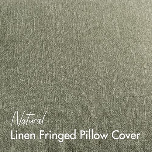Linen Fringe Pillow Covers 18x18 Inch Set of 2,Light Olive Green - color: Light Olive Green, size: 18" x 18" (Pack of 2)