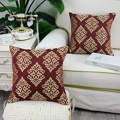 CaliTime Decorative Couch Throw Pillow Covers 18 X 18 Inches Burgundy Gold - color: Diamond Dark Ground - Burgundy Gold