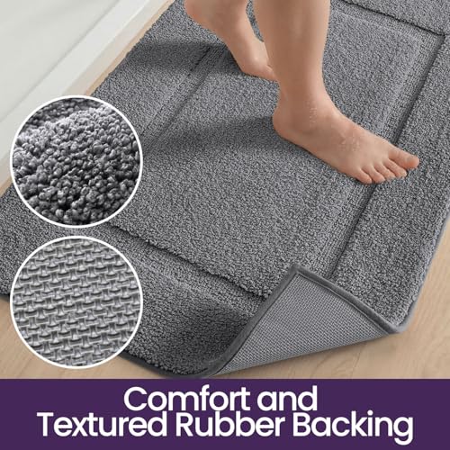 DEXI Bath Mat 43x24, Soft Absorbent Bathroom Rugs Non Slip, Grey - color: Grey, size: 43" X 24" (Rectangular)