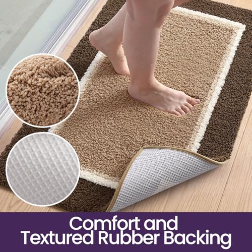 DEXI Bathroom Rugs 36x24, Soft Absorbent Bath Mat, Brown and Dark Beige - color: Brown and Dark Beige, size: 36" X 24" (Rectangular)