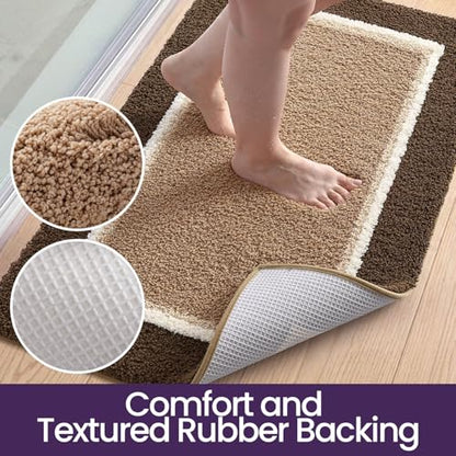 DEXI Bathroom Rugs 36x24, Soft Absorbent Bath Mat, Brown and Dark Beige - color: Brown and Dark Beige, size: 36" X 24" (Rectangular)
