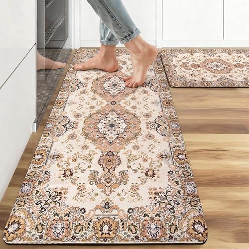 Kitchen Rugs for Floor 2 Pcs Memory Foam Padded Anti Fatigue Kitchen Mat - color: Bohemia