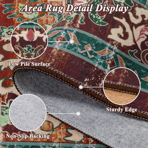 U'Artlines Boho Round Area Rug 4ft Machine Washable Carpet, Rust＆Teal - color: Rust＆teal, size: 4' (Round)