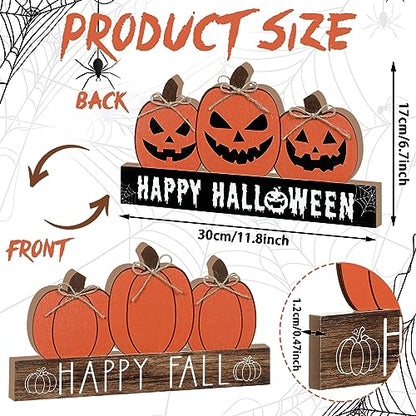 Happy Fall and Halloween Wooden Pumpkin Sign Office Home Decor - style: Pumpkin