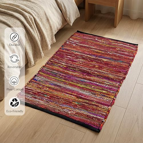 THE BEER VALLEY Chindi Woven Rug 2x3 Feet - Multi - color: Multi Cotton, size: 2 x 3 feet
